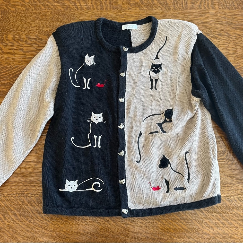 Vintage Christopher & Banks Cat Cardigan, 2003 M